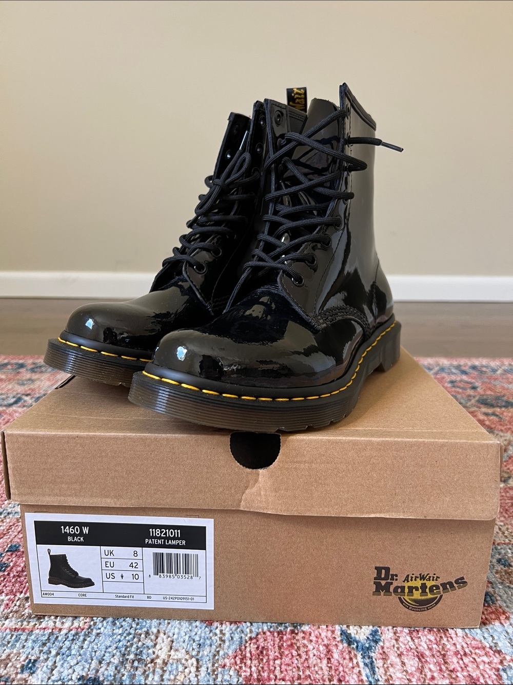 Dr. Martens Black Patent 8-Eye Lace-Up Combat Boots